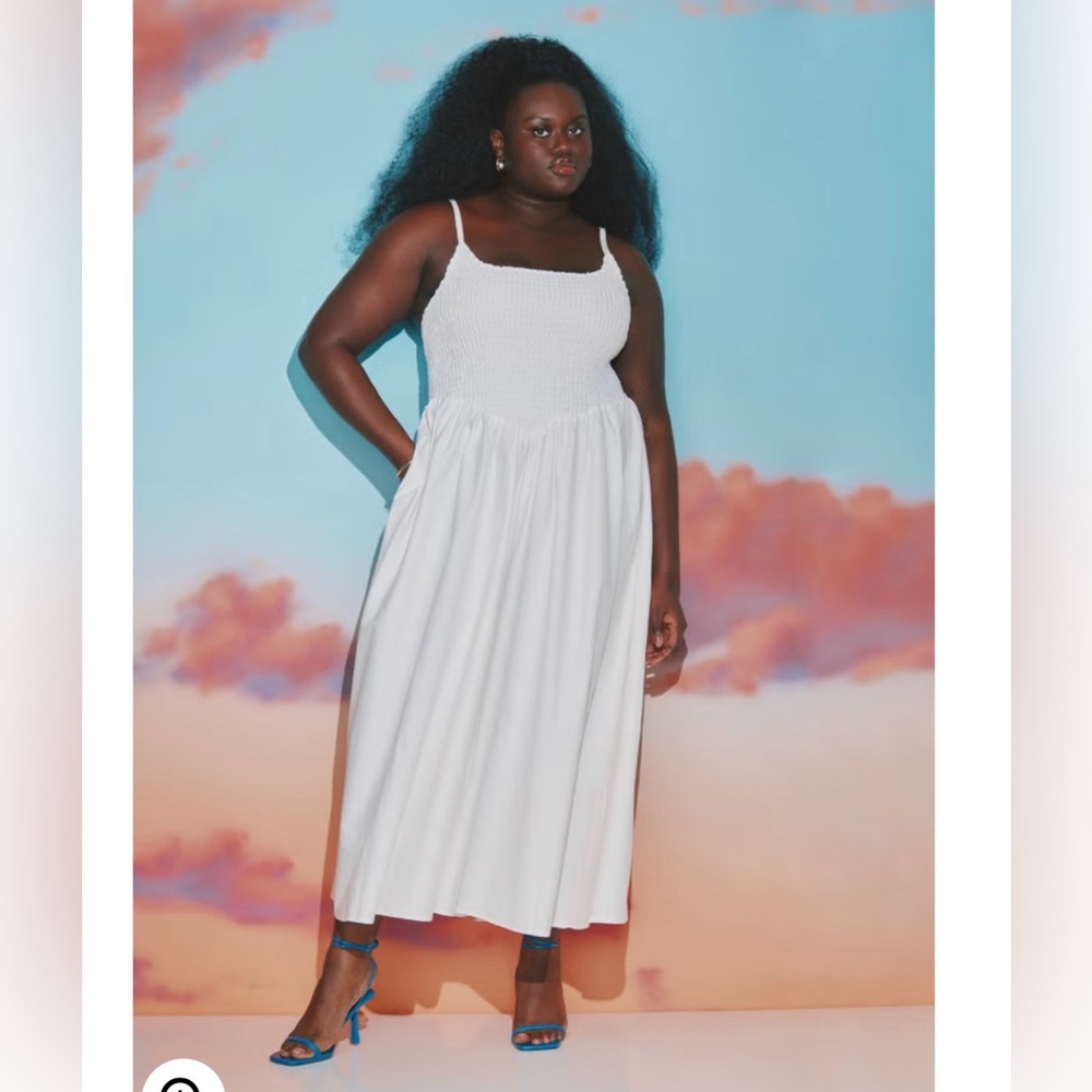 Eloquii White Poplin Textured Flare Dress size 16 NWT